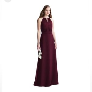 PLUM Bill Levkoff bridesmaid dress keyhole style 1404 A-line chiffon sash tie